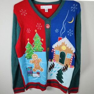 Jolly Sweaters Ugly Christmas Sweater Gingerbread House Trees Gingerbread Man M